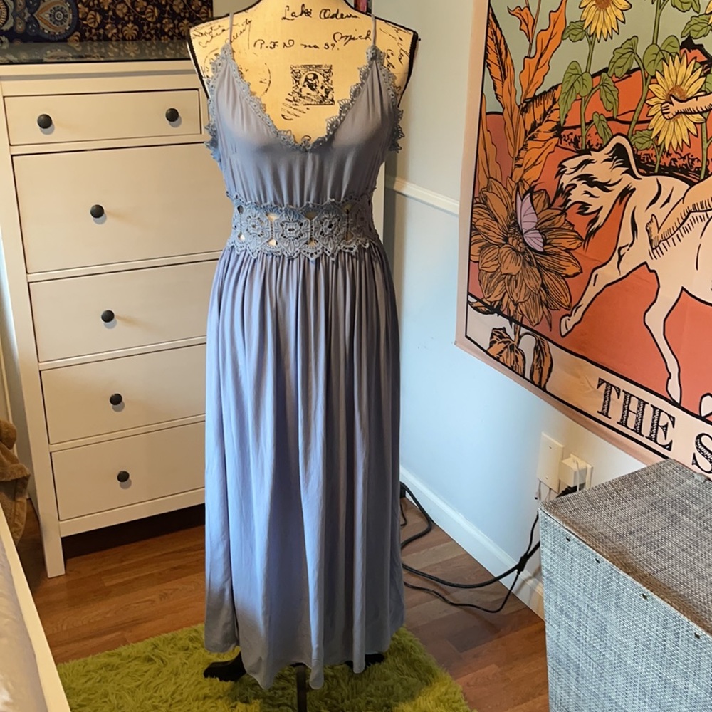 Lace Detail Baby blue Maxi Dress